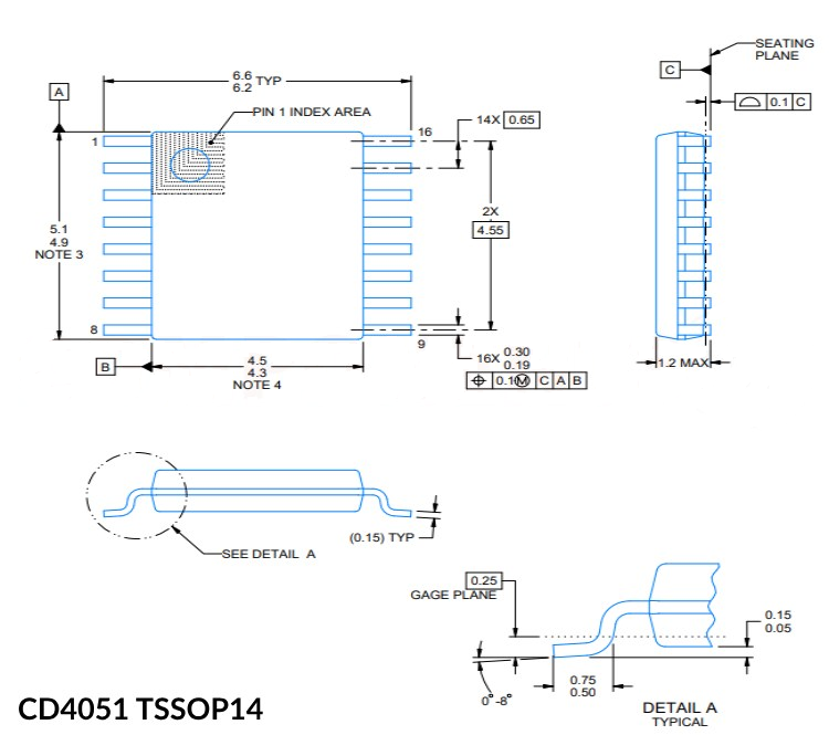 CD4051 2D Model and Dimensions 3